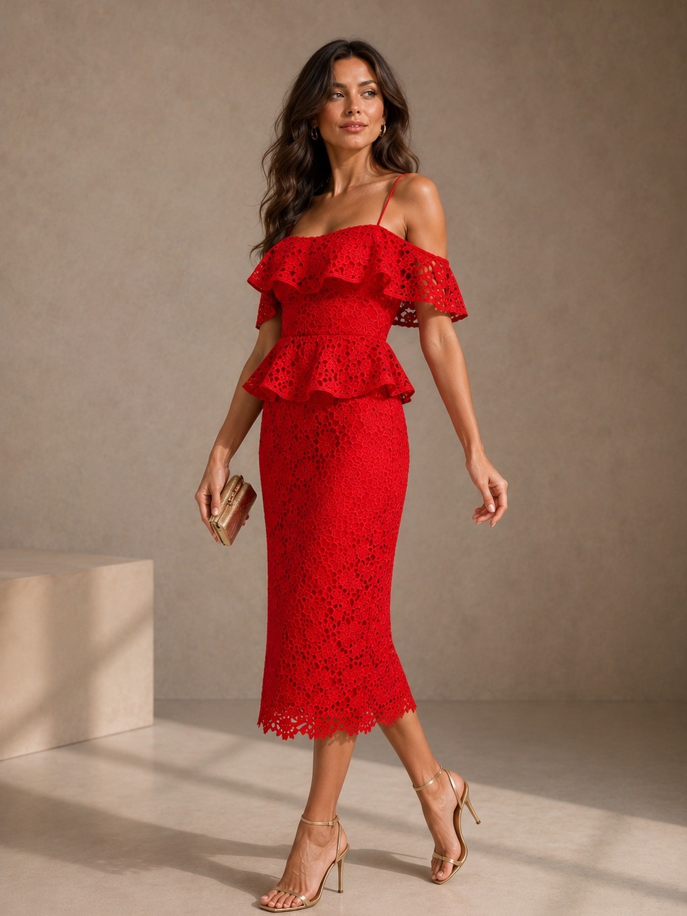 Muse by Marchesa Amaryllis Lace Off-The-ShoulderMidi Dress Sz 8 NWT Feminine